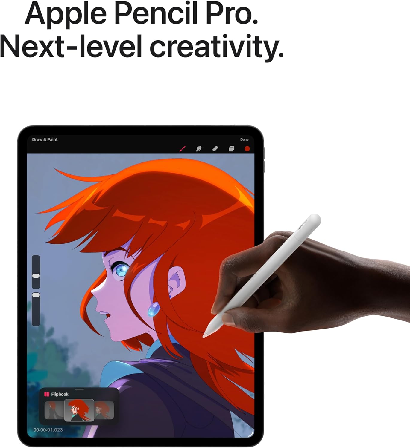 Apple iPad Pro 13-inch with Ultra Retina XDR display, space black finish, shown in landscape orientation with front and back cameras visible — view 3a