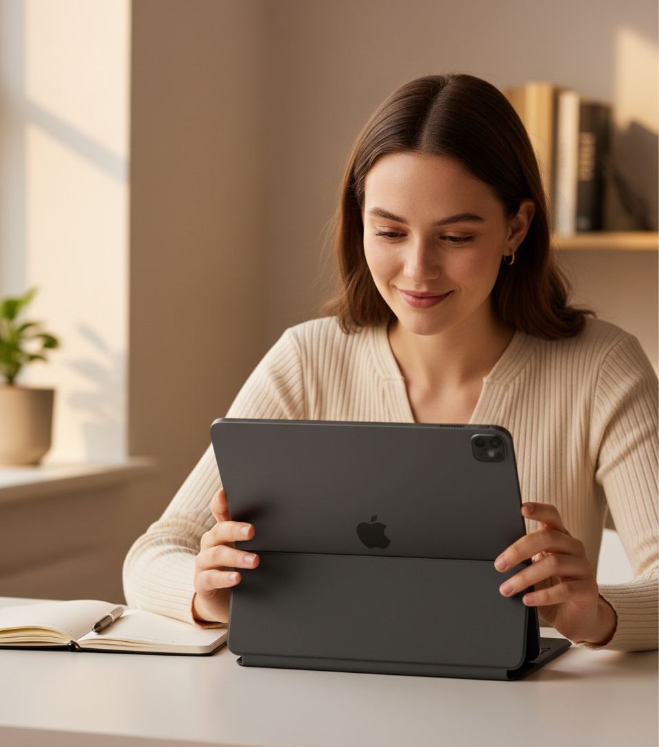 Apple iPad Pro 13-inch tablet with Ultra Retina XDR display in Space Black, shown from front and back angles displaying 12MP cameras — view 1