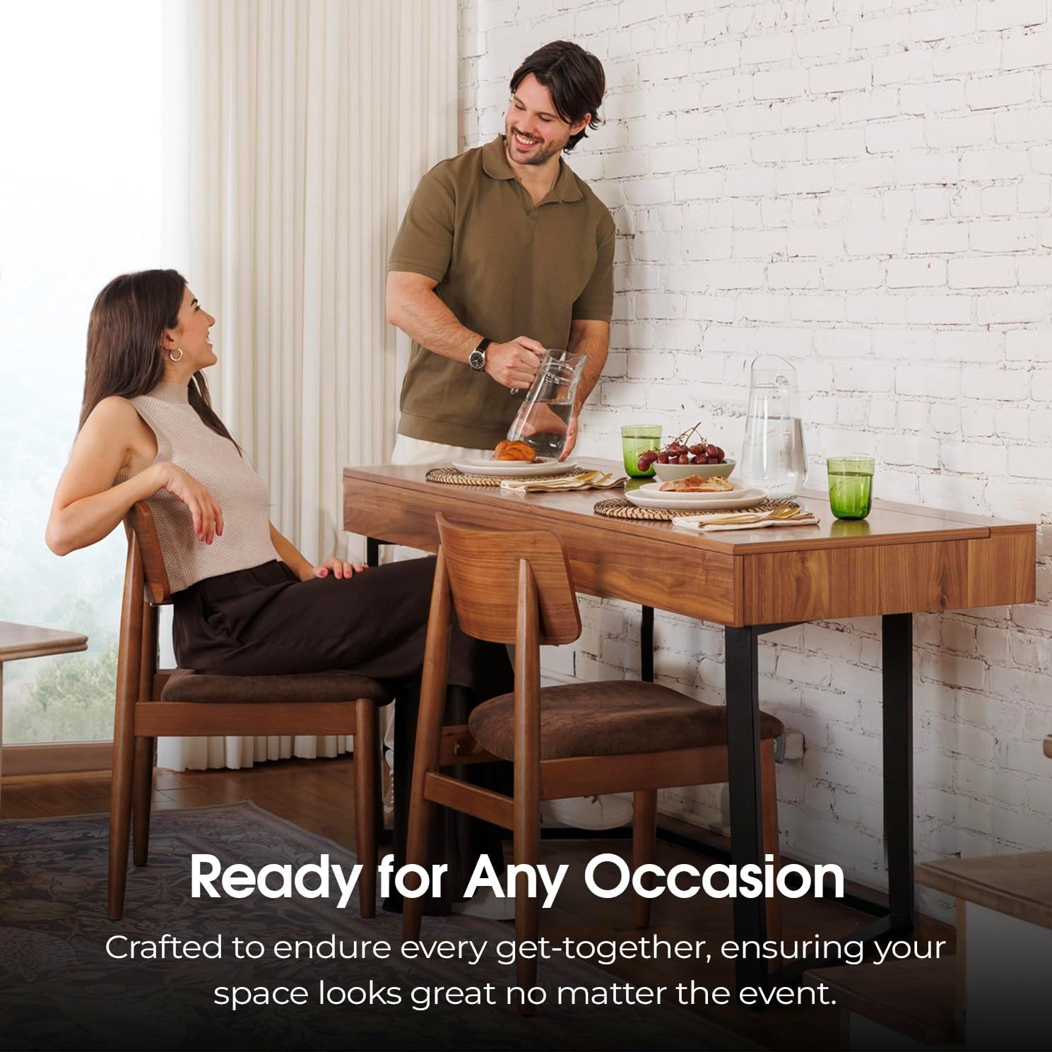 Space-saving transformer dining table in royal brown, converting to work desk with storage — view 3
