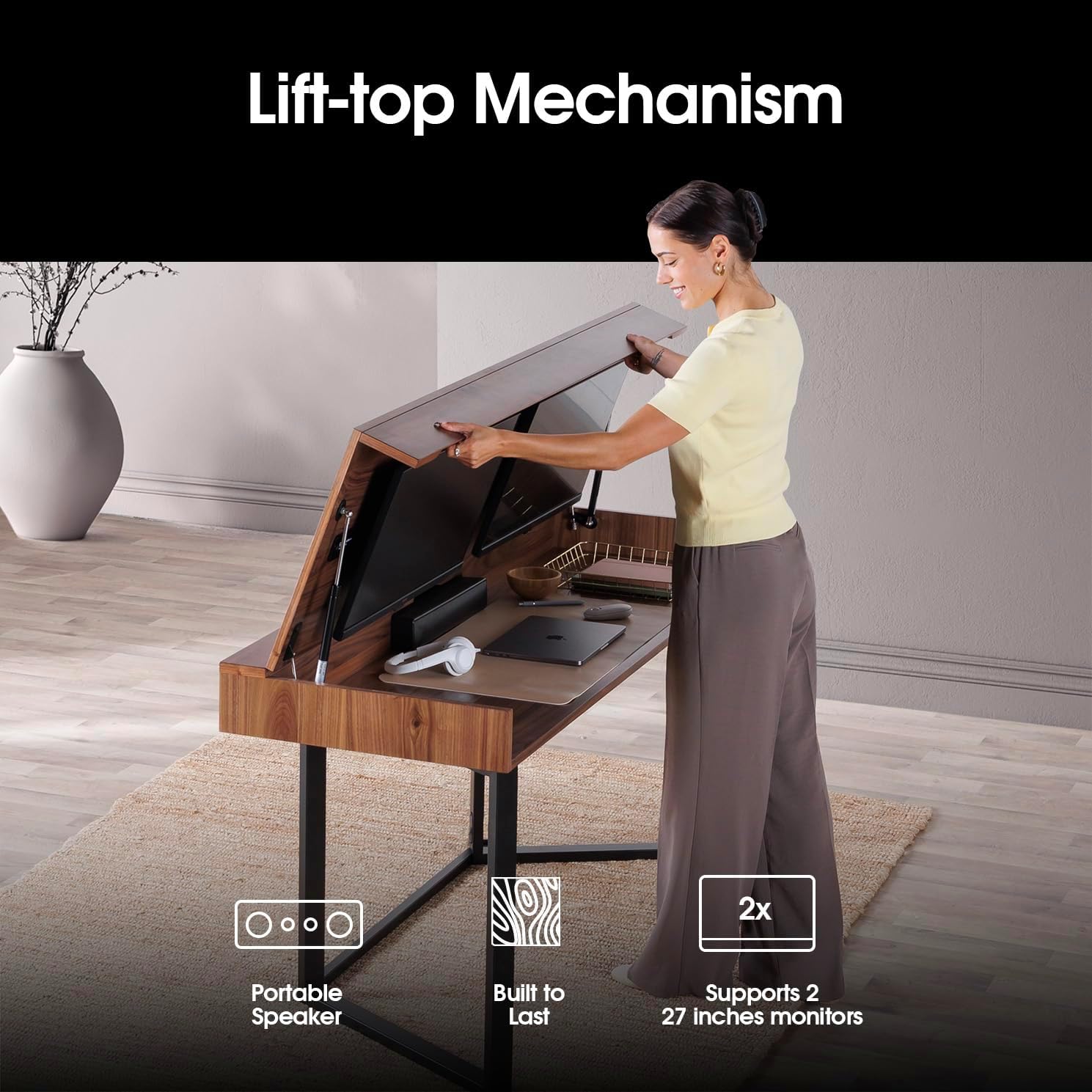 Space-saving transformer dining table in royal brown, converting to work desk with storage — view 4