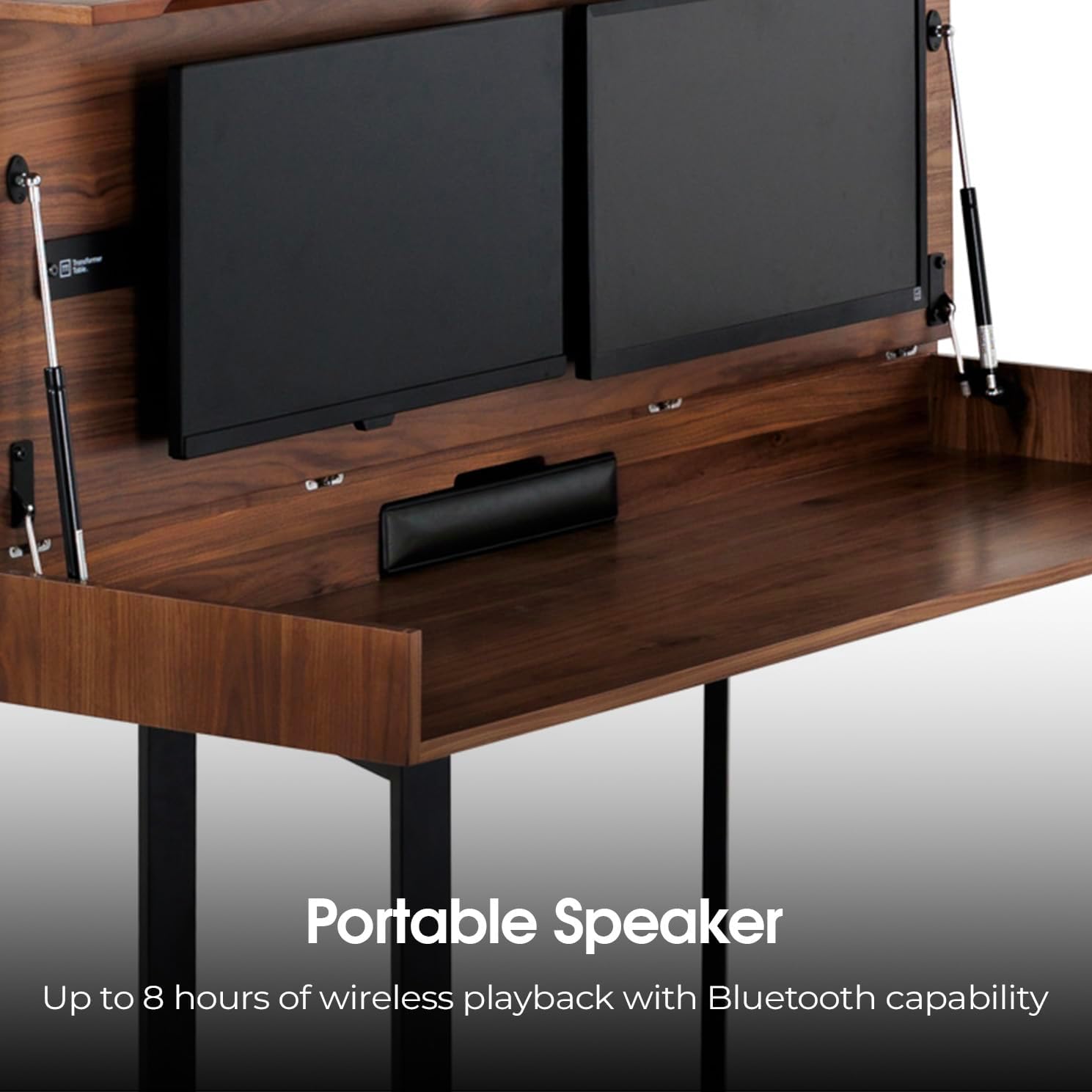 Space-saving transformer dining table in royal brown, converting to work desk with storage — view 3