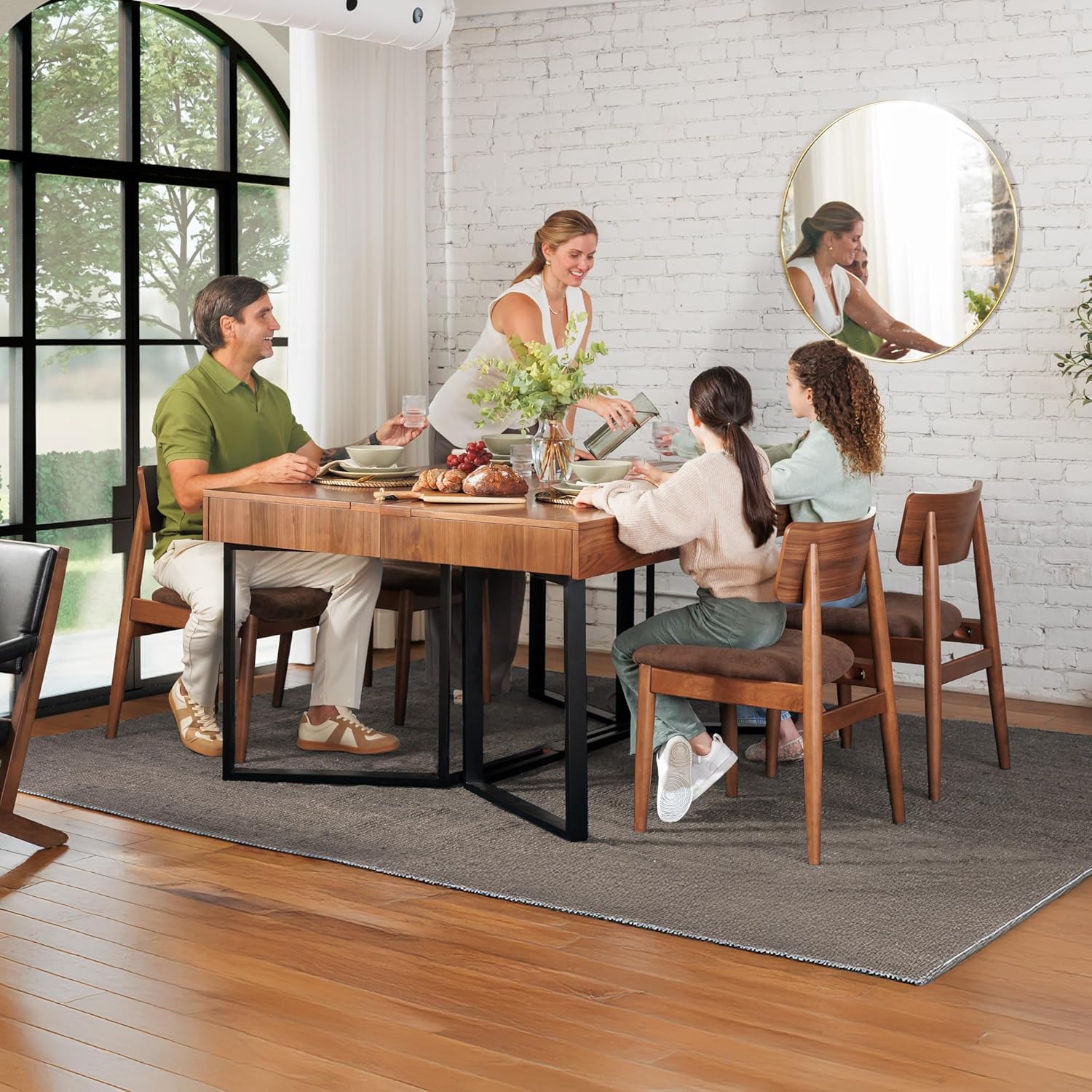 Space-saving transformer dining table in royal brown, converting to work desk with storage — view 3a
