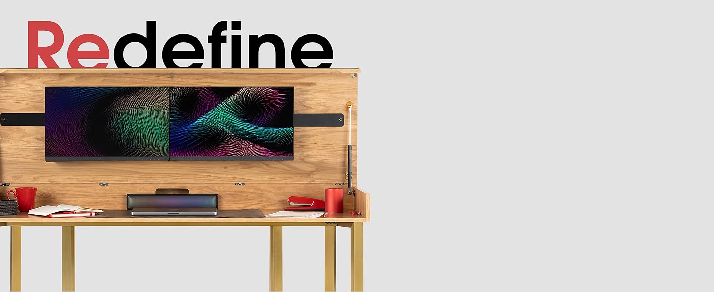 Space-saving transformer dining table in royal brown, converting to work desk with storage — view 5a