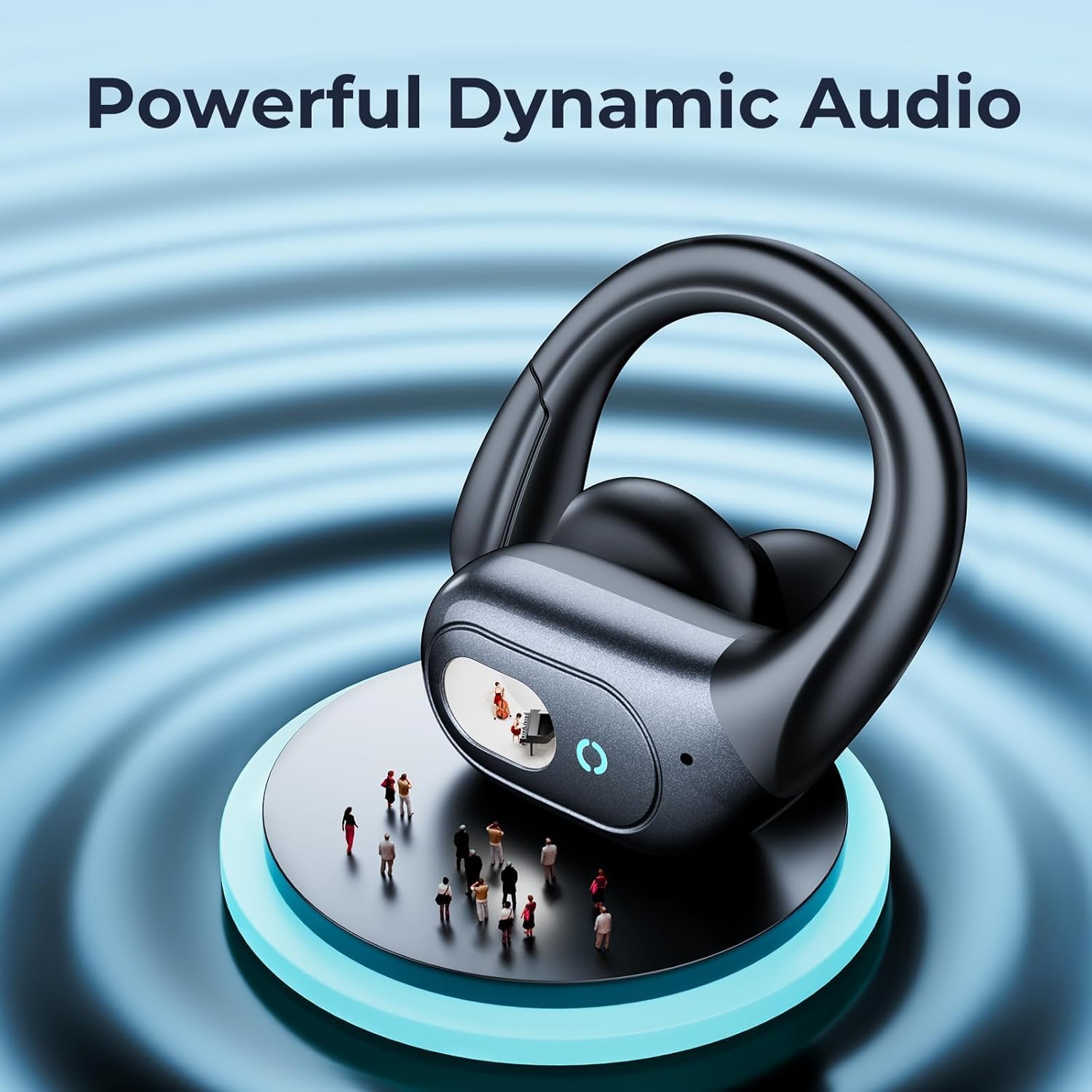 Active noise cancelling wireless earbuds with ear hooks in matte black finish, IPX7 waterproof design — view 4