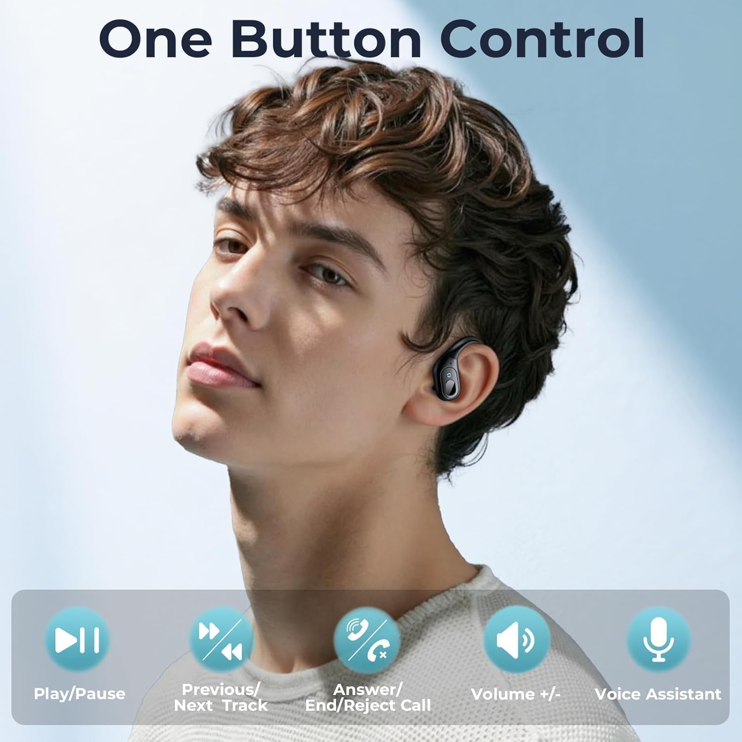 Active noise cancelling wireless earbuds with ear hooks in matte black finish, IPX7 waterproof design — view 4