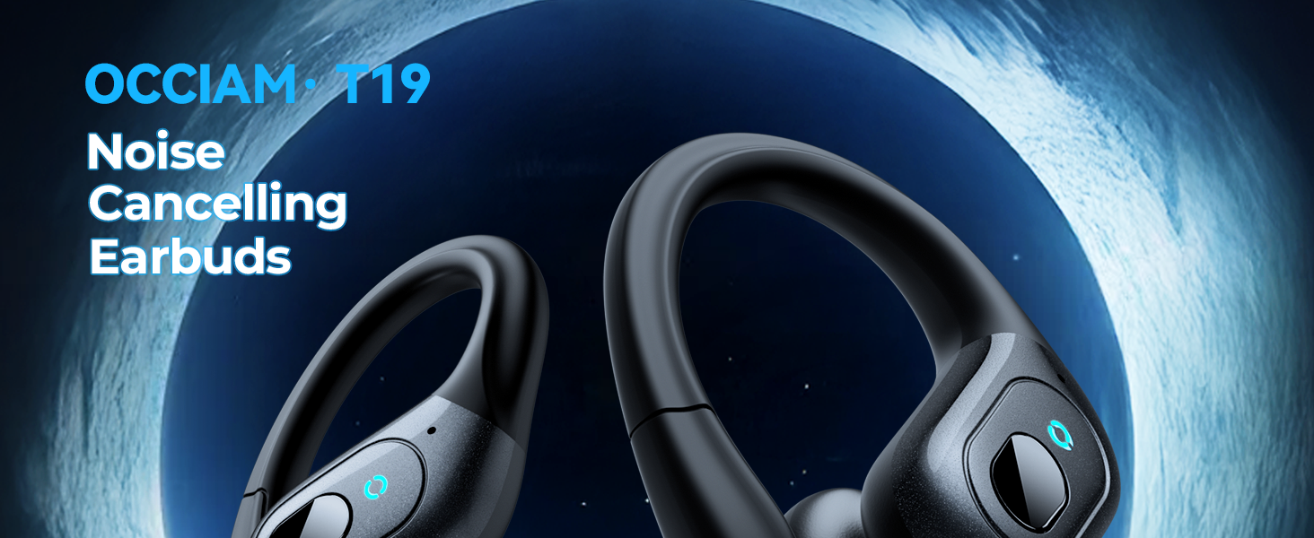 Active noise cancelling wireless earbuds with ear hooks in matte black finish, IPX7 waterproof design — view 5