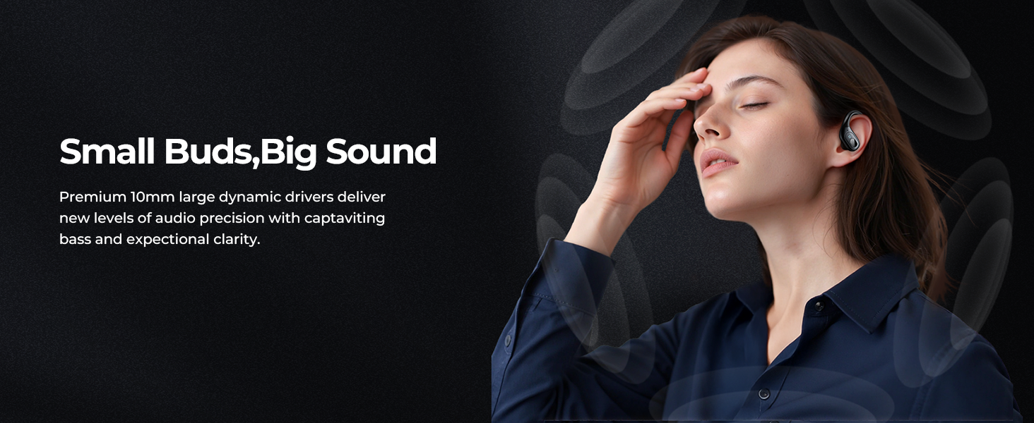 Active noise cancelling wireless earbuds with ear hooks in matte black finish, IPX7 waterproof design — view 4