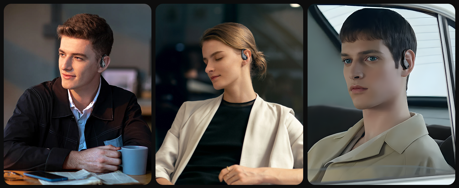 Active noise cancelling wireless earbuds with ear hooks in matte black finish, IPX7 waterproof design — view 7b