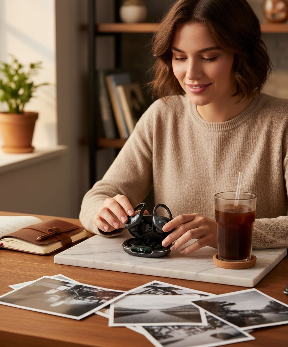 Active noise cancelling wireless earbuds with ear hooks in matte black finish, IPX7 waterproof design — view 1