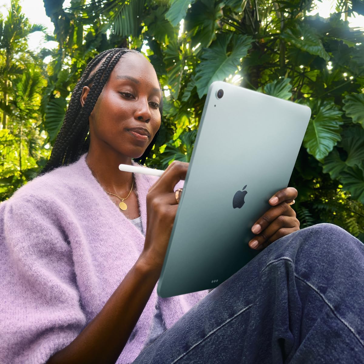 Apple iPad Air 11-inch M4 tablet with Liquid Retina display in space gray, front and back view showing camera and Touch ID — view 2