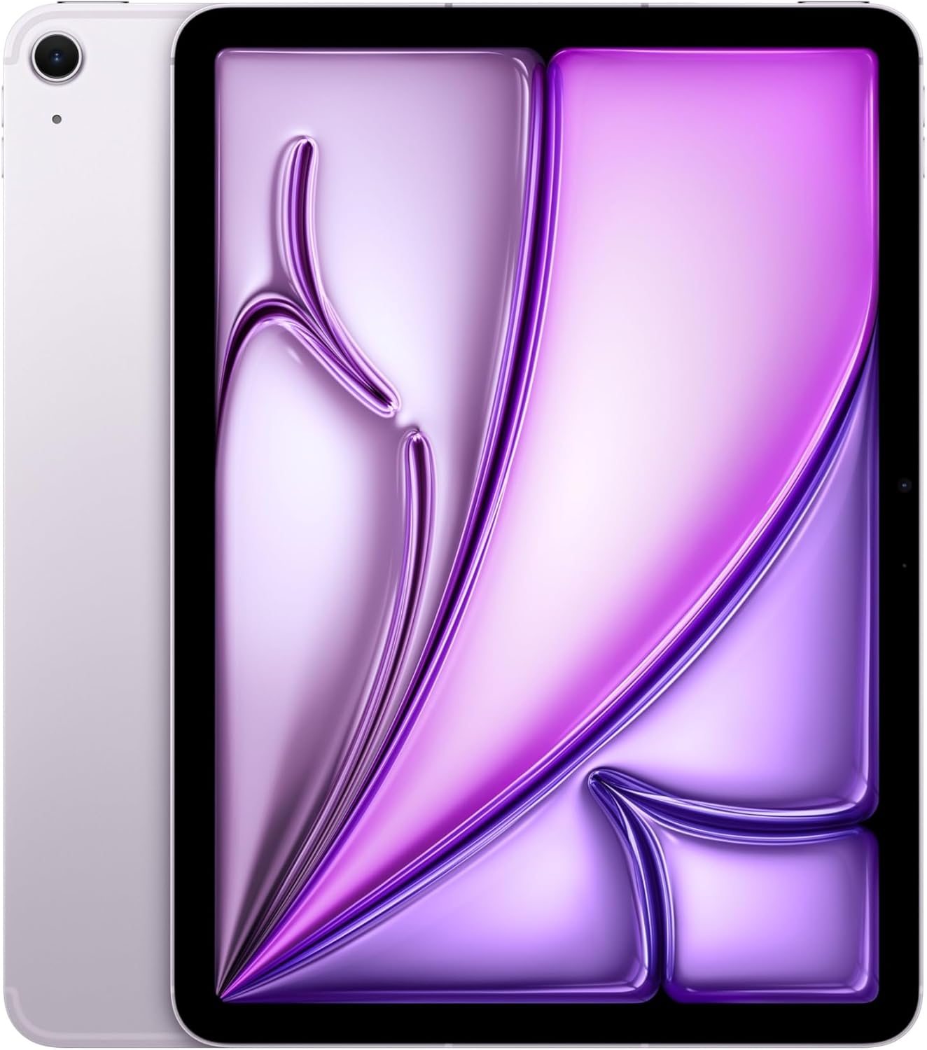Apple iPad Air 11-inch M4 tablet with Liquid Retina display in space gray, front and back view showing camera and Touch ID — view 3a