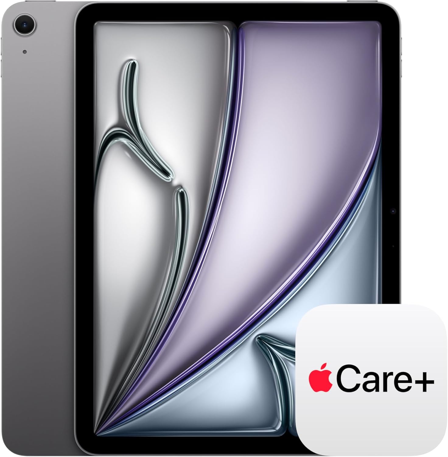 Apple iPad Air 11-inch M4 tablet with Liquid Retina display in space gray, front and back view showing camera and Touch ID — view 5b