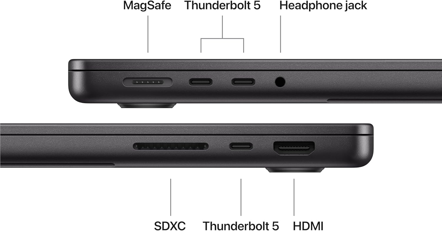 Apple 14-inch MacBook Pro with M5 Pro chip in Space Black, showing display and keyboard — view 4