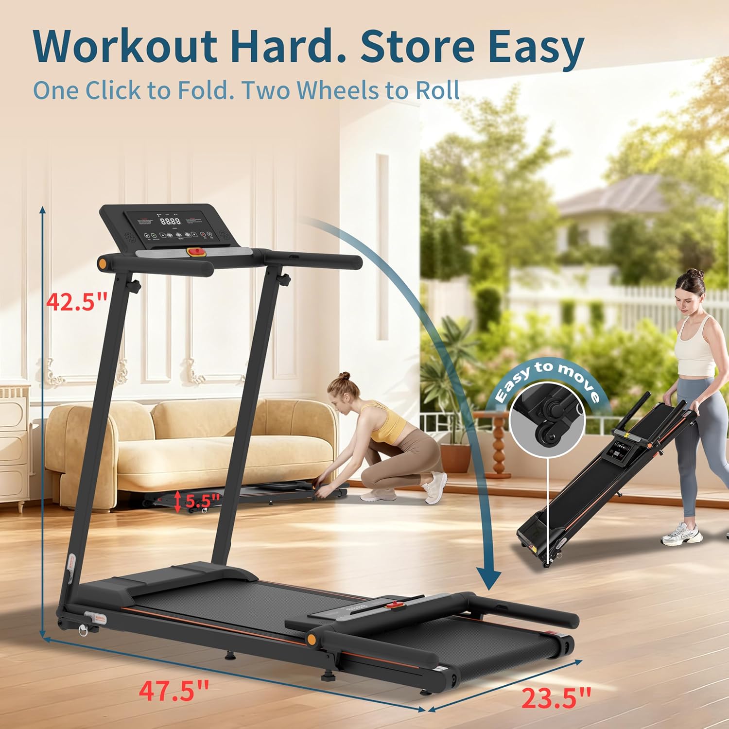 Portable under-desk walking pad treadmill with black finish and removable workstation attachment — view 5