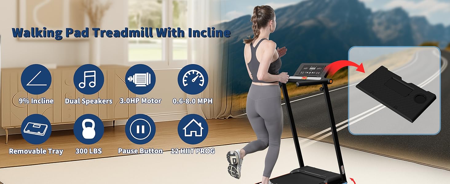 Portable under-desk walking pad treadmill with black finish and removable workstation attachment — view 3b