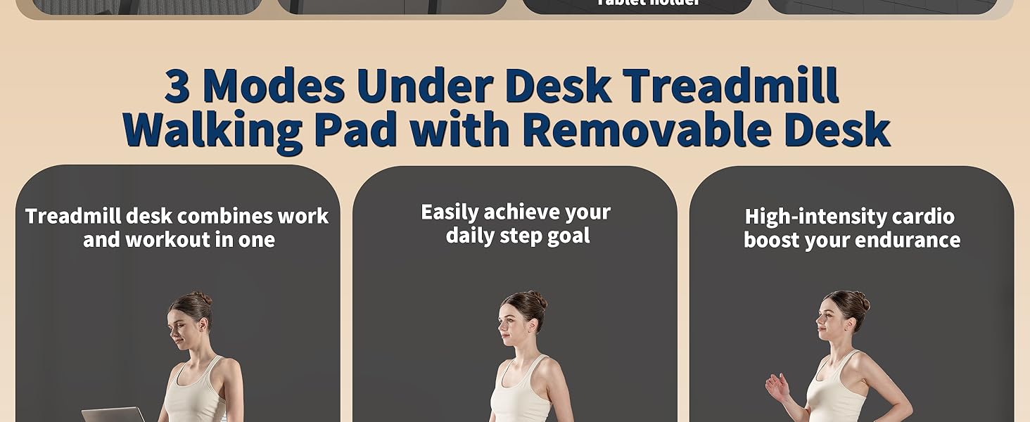 Portable under-desk walking pad treadmill with black finish and removable workstation attachment — view 5a