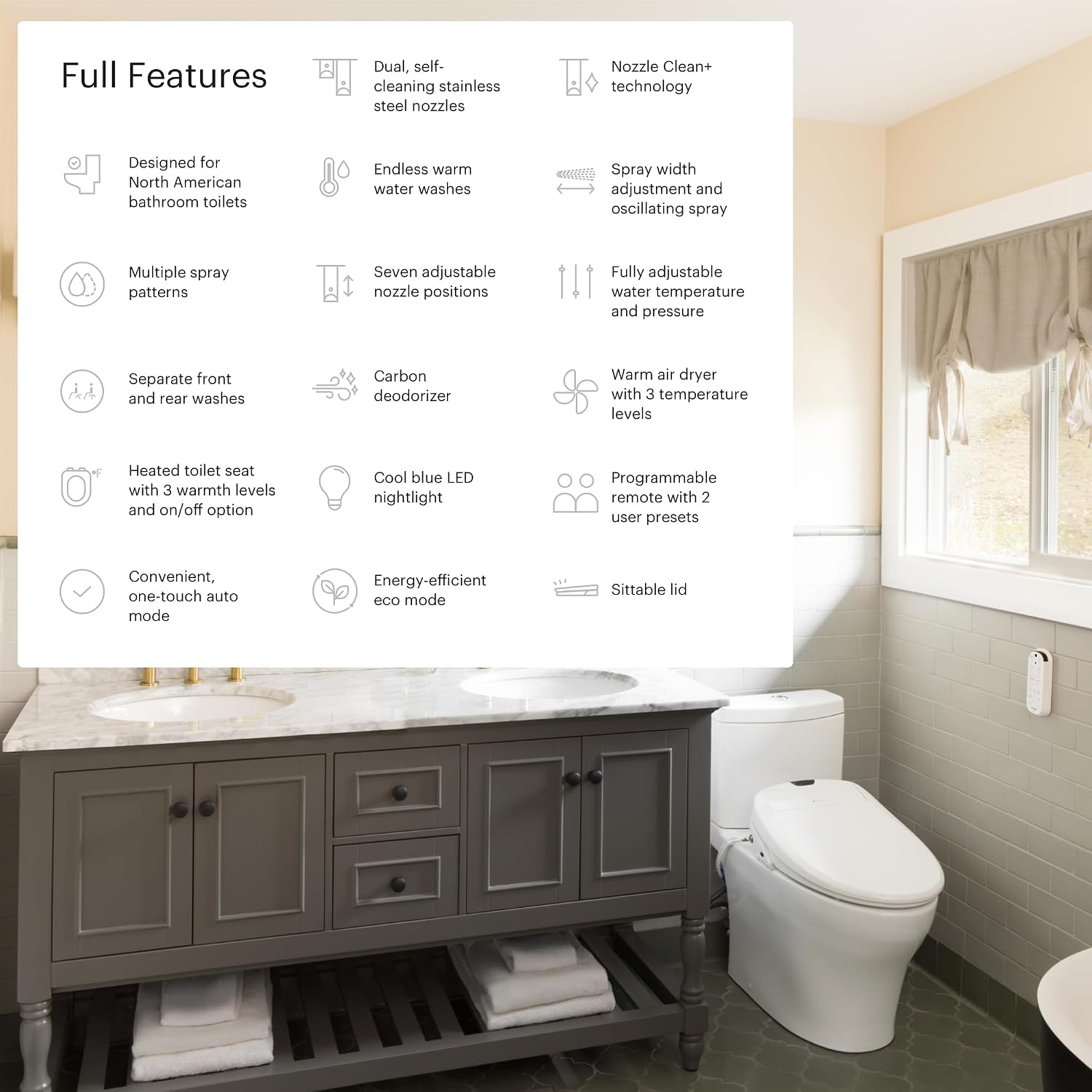 Smart bidet toilet seat with stainless-steel nozzle, elongated design, and integrated nightlight โ view 2