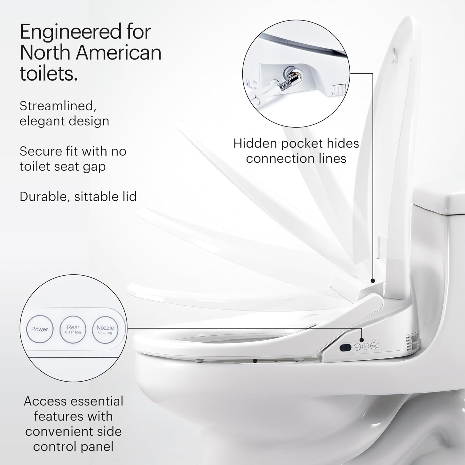 Smart bidet toilet seat with stainless-steel nozzle, elongated design, and integrated nightlight โ view 3