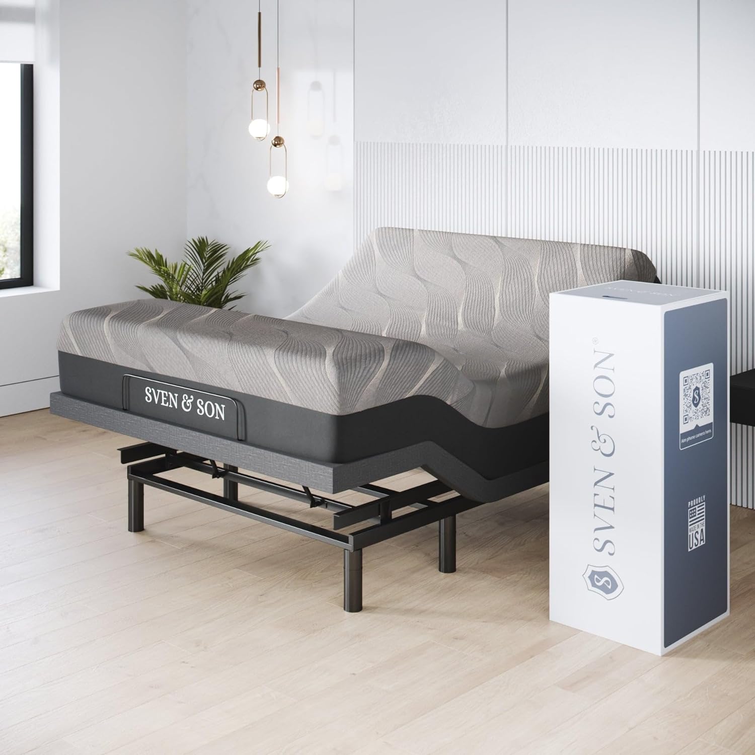 Adjustable bed base with head and foot lift, massage feature, under-bed LED lights, and USB charging port โ view 5