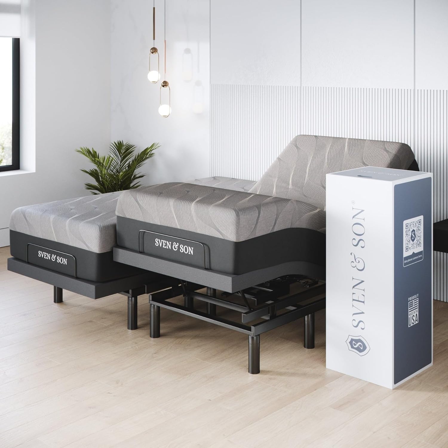 Adjustable bed base with head and foot lift, massage feature, under-bed LED lights, and USB charging port — view 2