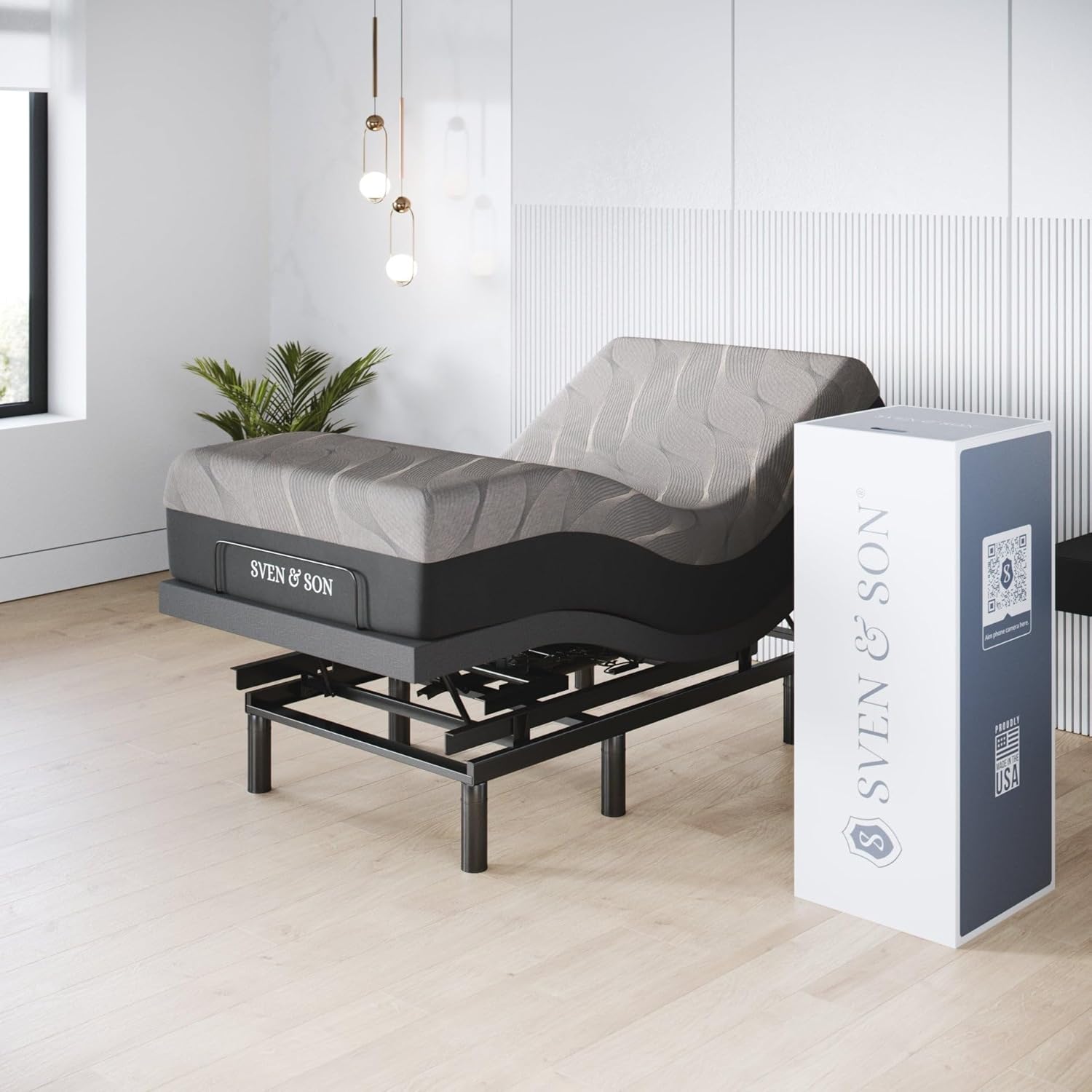 Adjustable bed base with head and foot lift, massage feature, under-bed LED lights, and USB charging port — view 3a