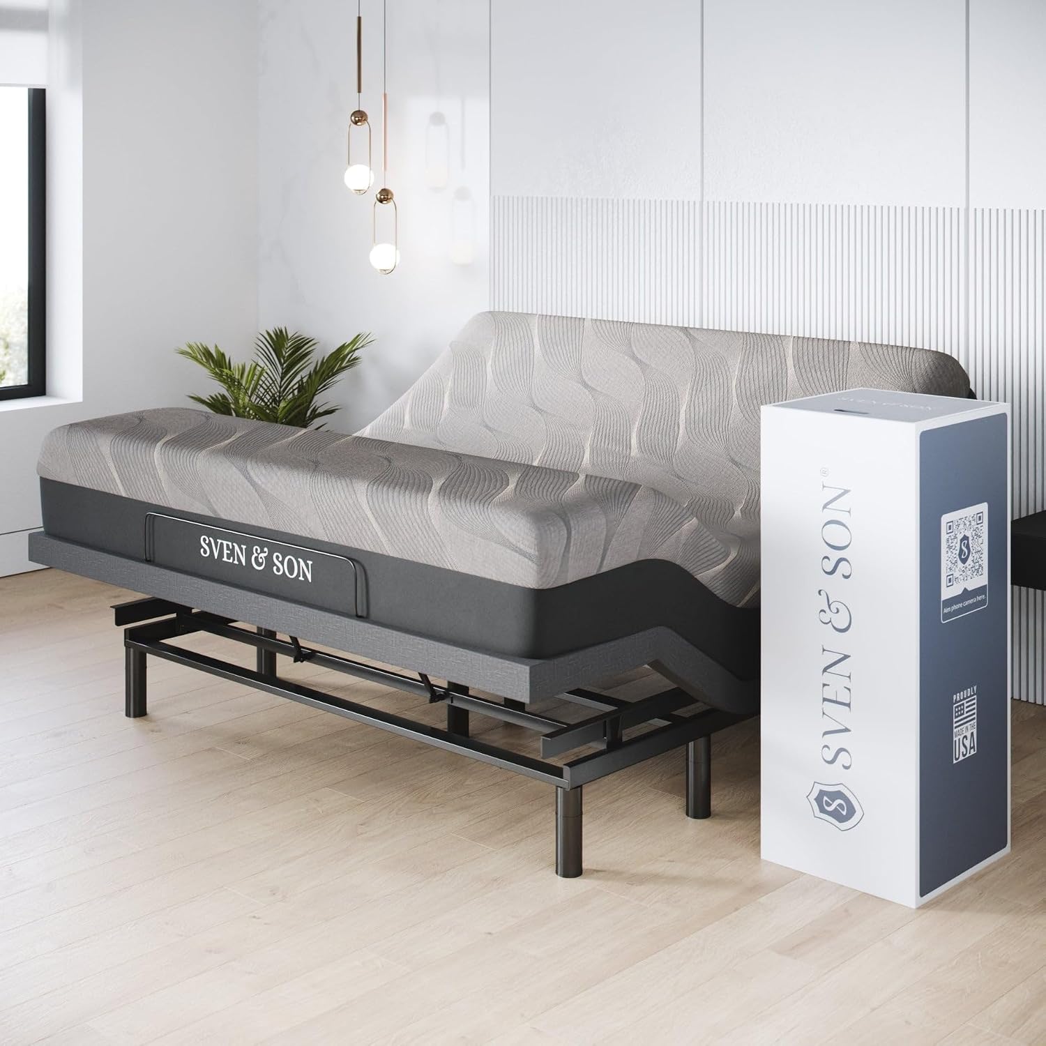 Adjustable bed base with head and foot lift, massage feature, under-bed LED lights, and USB charging port — view 4