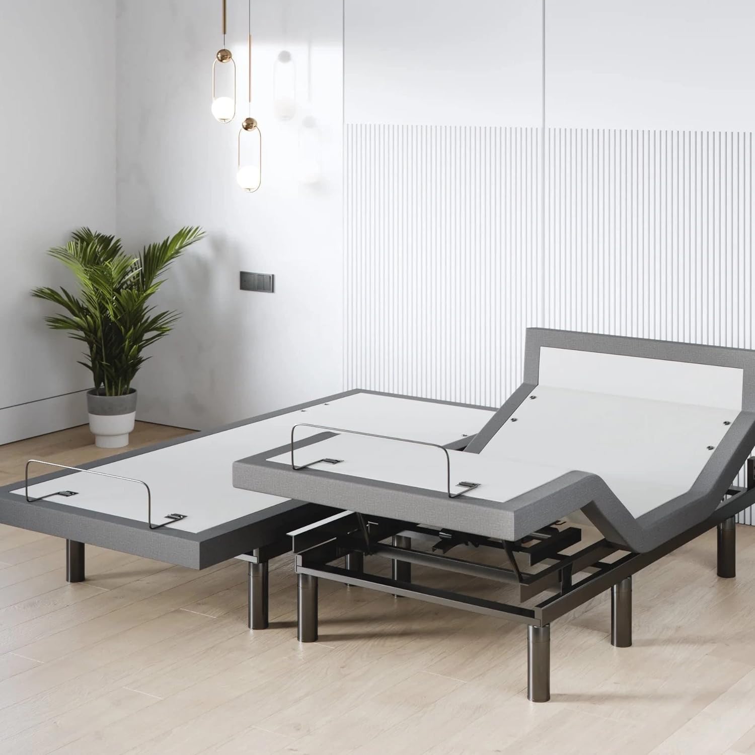 Adjustable bed base with head and foot lift, massage feature, under-bed LED lights, and USB charging port — view 5a