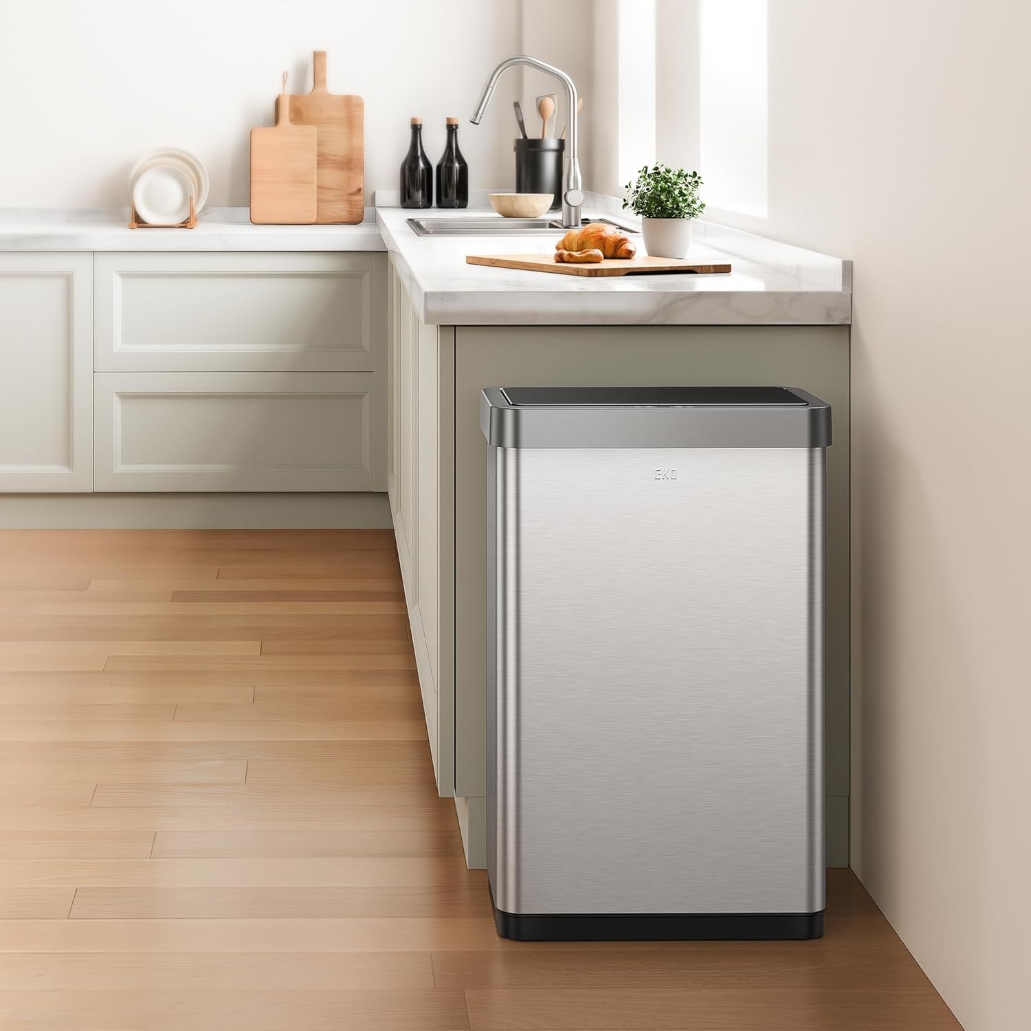 80-liter stainless steel motion sensor trash can with touchless automatic lid — back