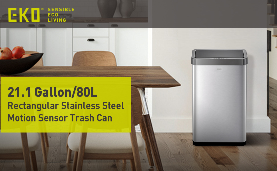80-liter stainless steel motion sensor trash can with touchless automatic lid — view 3a