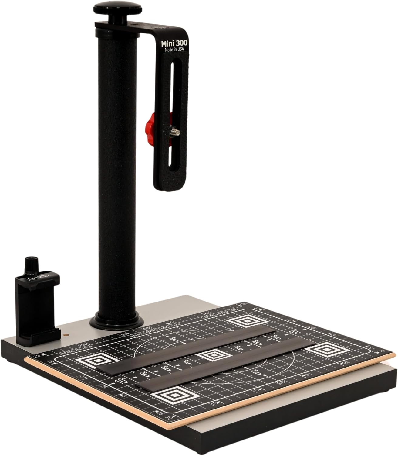 Compact tabletop photo copy stand with floating magnetic board and utilitarian design โ view 1