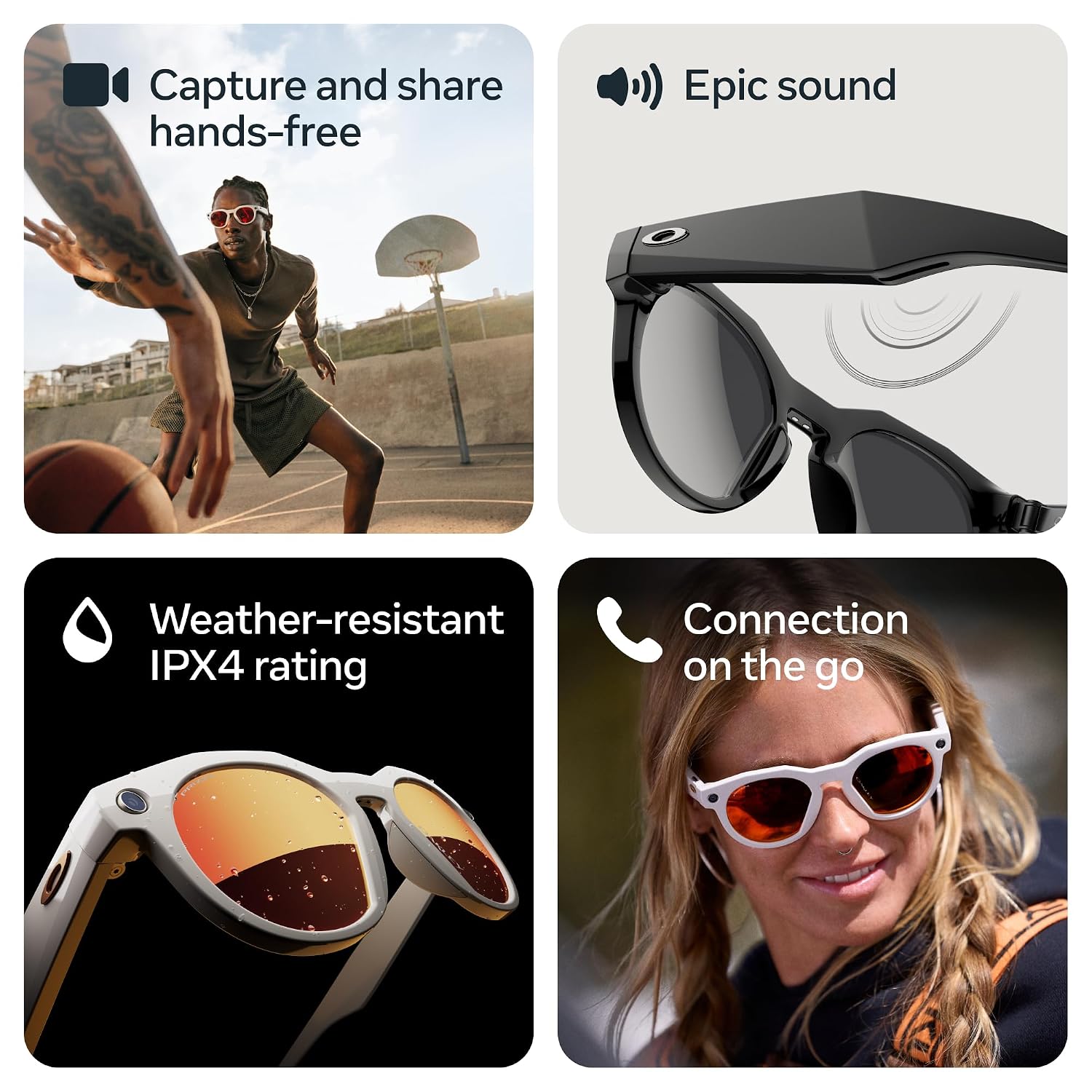 AI smart glasses with clear frame and Transitions grey lenses, front and side view — view 2