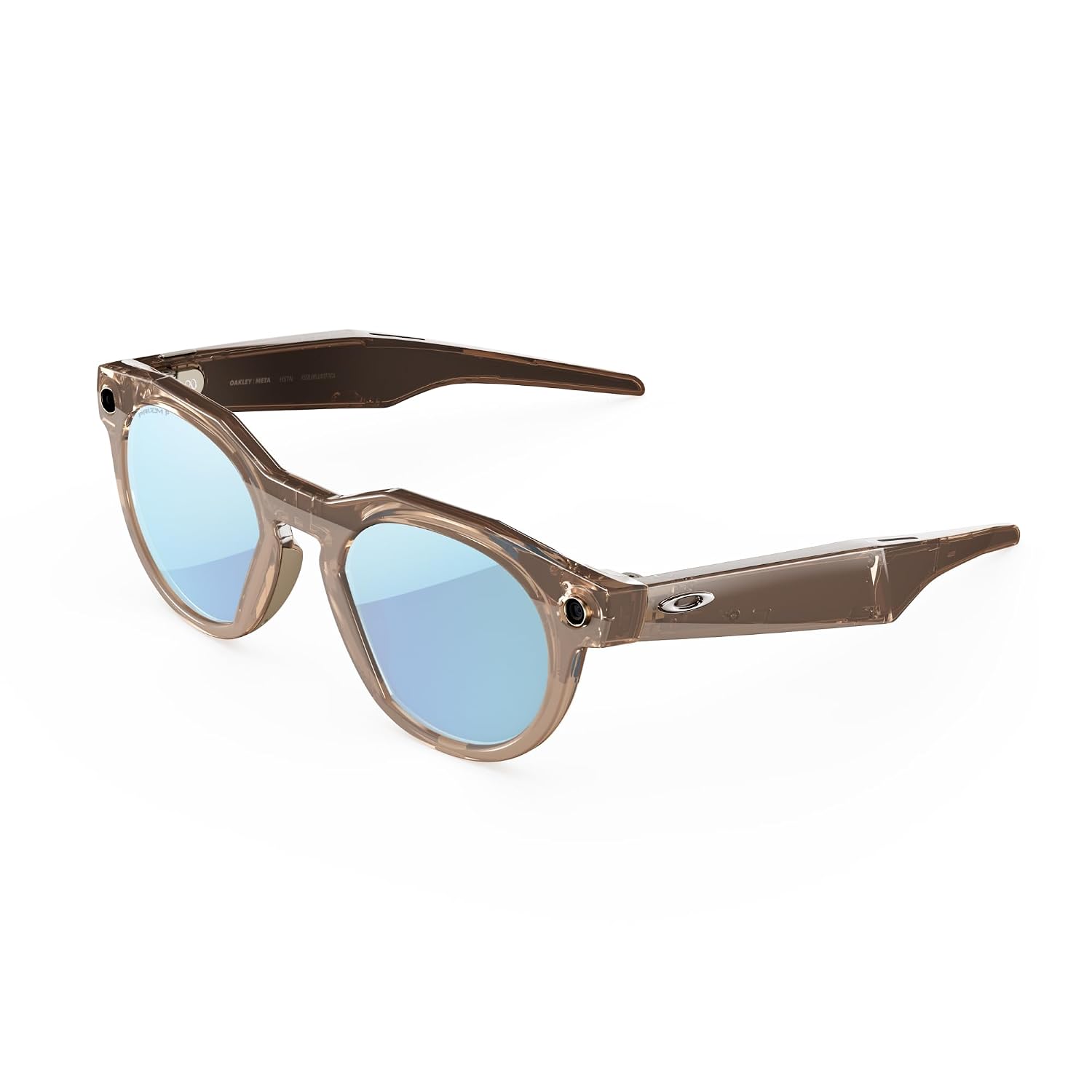 AI smart glasses with clear frame and Transitions grey lenses, front and side view โ view 5b