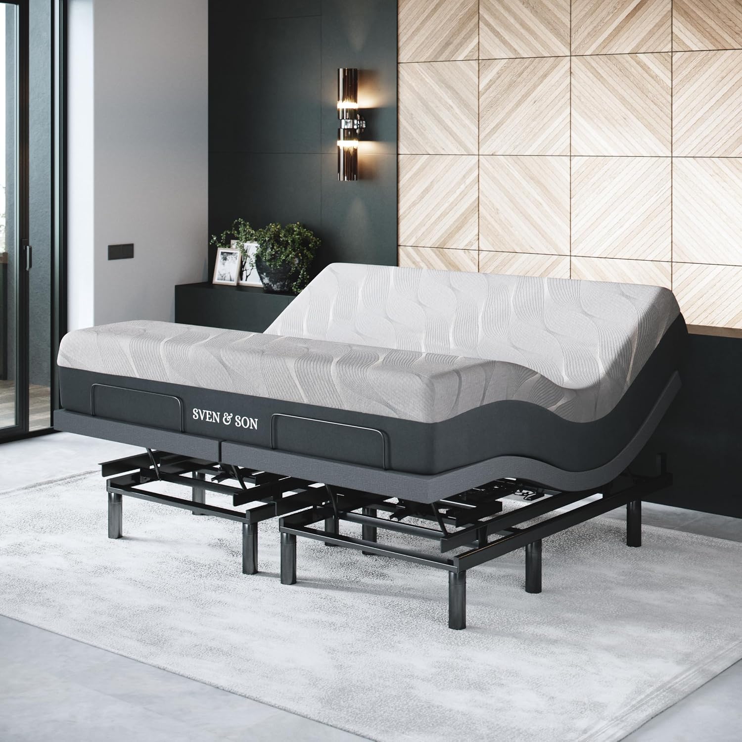 Adjustable bed base frame with memory foam mattress, head and foot lift controls, under-bed lighting, and massage feature in [finish color] — view 3a