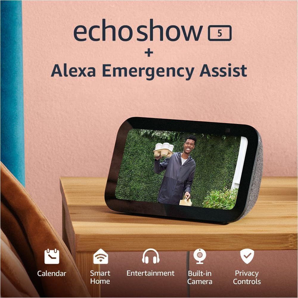 Amazon Echo Show 5 smart display in Glacier White with 5-inch screen and enhanced speaker grille, front view โ view 3a