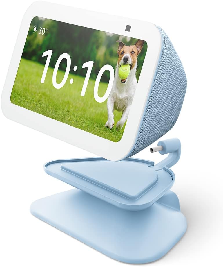 Amazon Echo Show 5 smart display in Glacier White with 5-inch screen and enhanced speaker grille, front view โ view 3b