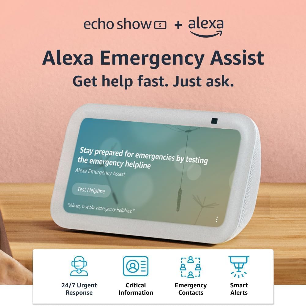 Amazon Echo Show 5 smart display in Glacier White with 5-inch screen and enhanced speaker grille, front view โ view 4
