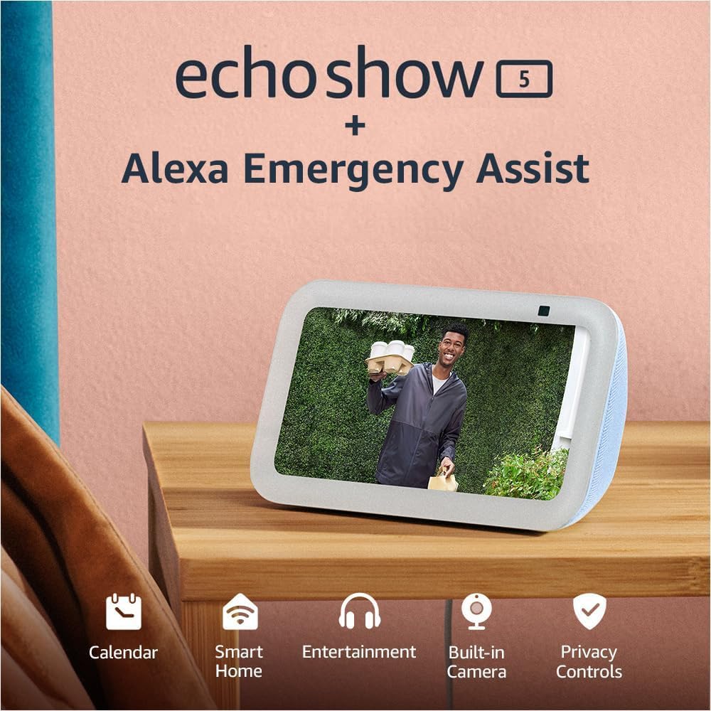 Amazon Echo Show 5 smart display in Glacier White with 5-inch screen and enhanced speaker grille, front view โ view 6