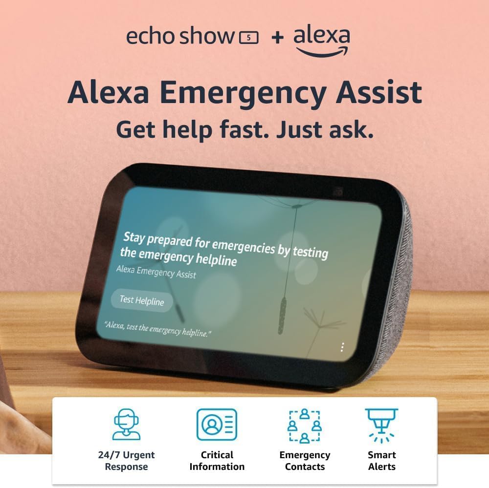 Amazon Echo Show 5 smart display in Glacier White with 5-inch screen and enhanced speaker grille, front view โ view 7b