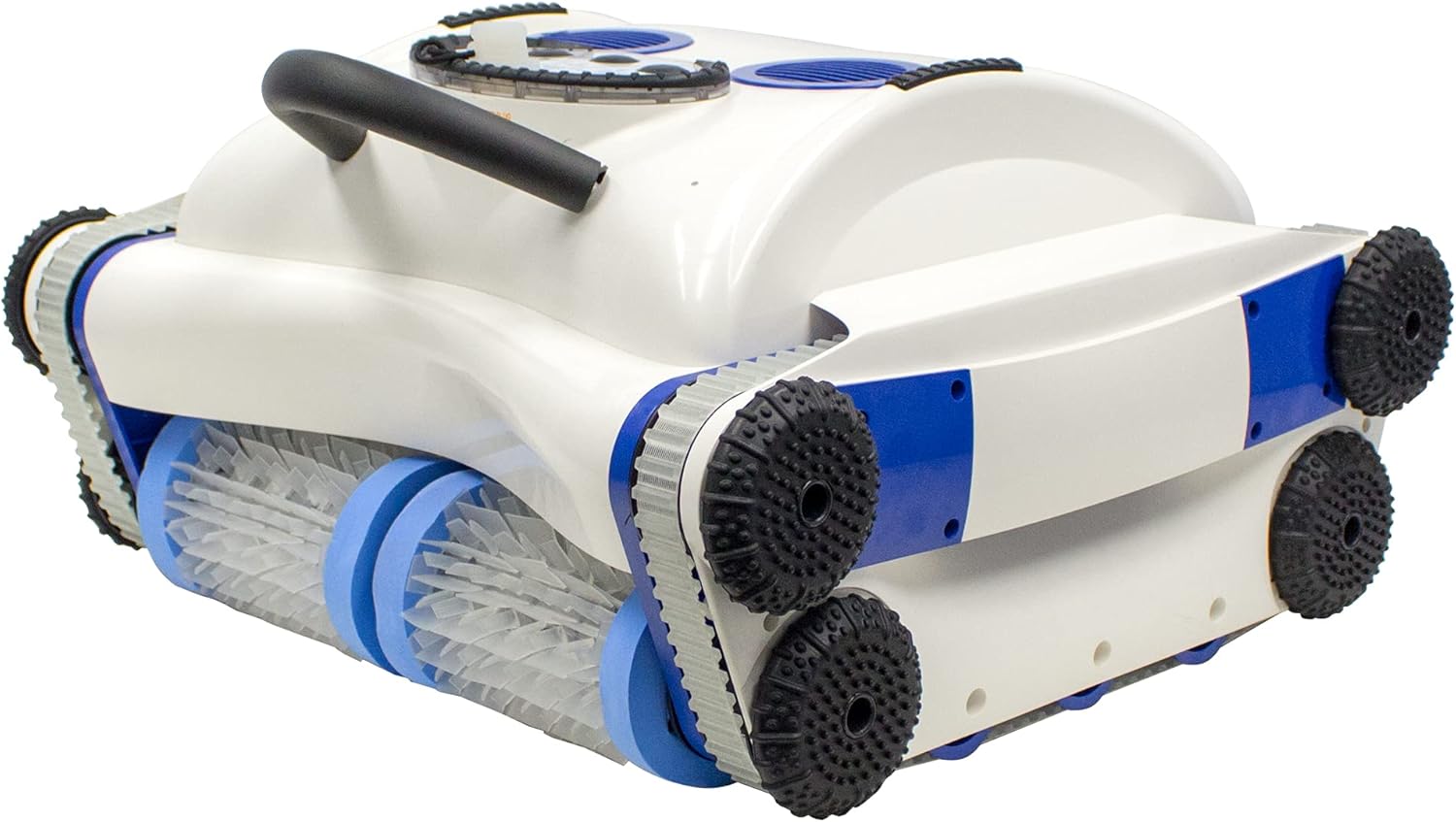 Cordless robotic pool cleaner with wall-climbing capability and strong suction, shown in pool setting โ front