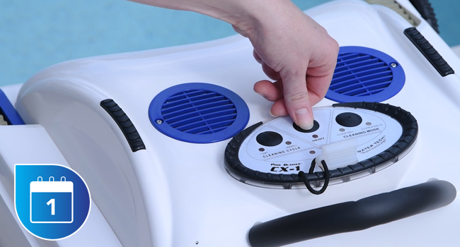 Cordless robotic pool cleaner with wall-climbing capability and strong suction, shown in pool setting โ view 4