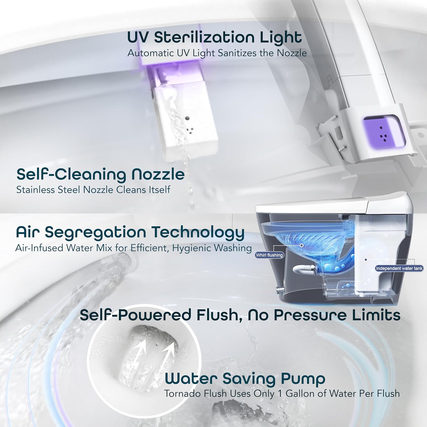 One-piece smart bidet toilet with elongated bowl, remote control, and integrated night light — view 2