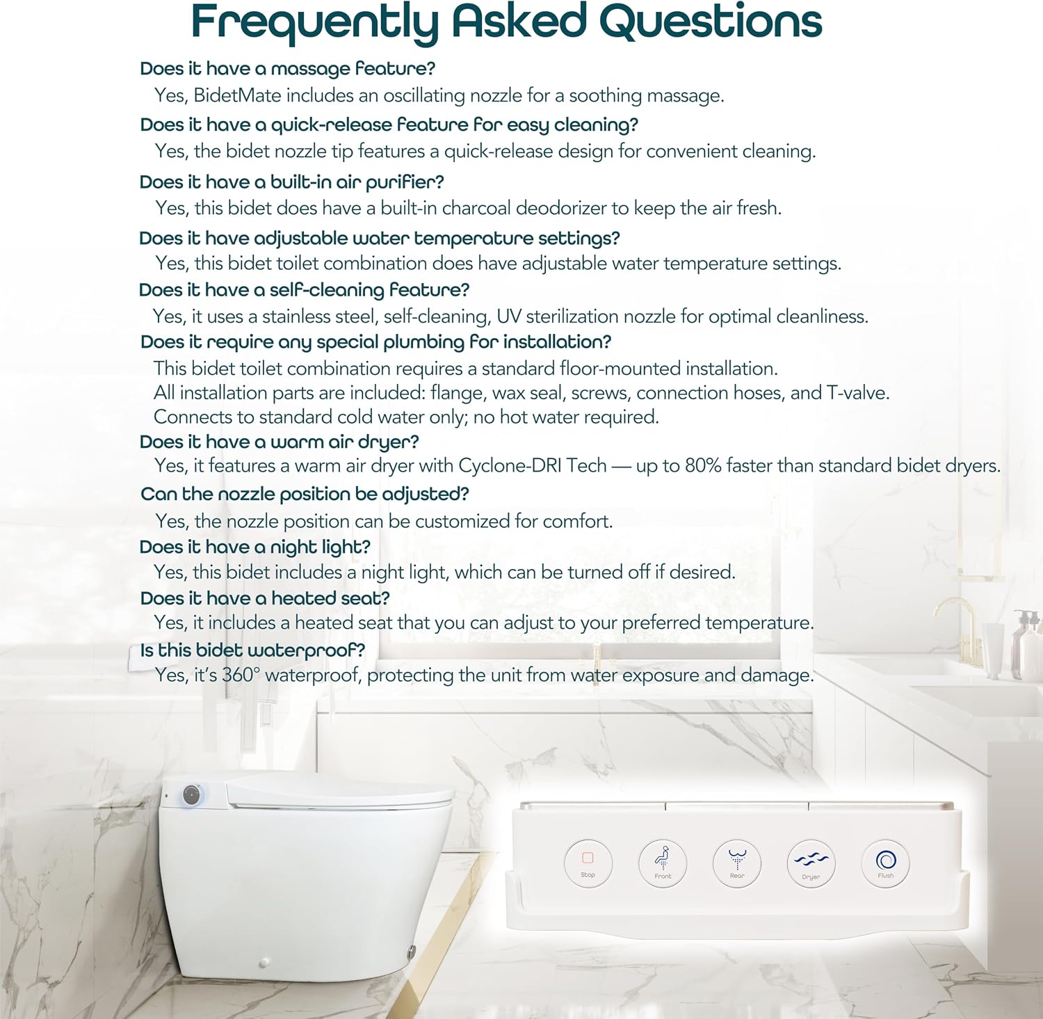 One-piece smart bidet toilet with elongated bowl, remote control, and integrated night light โ view 1
