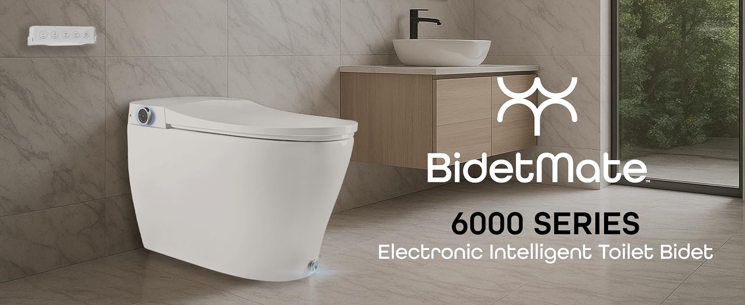 One-piece smart bidet toilet with elongated bowl, remote control, and integrated night light โ view 2
