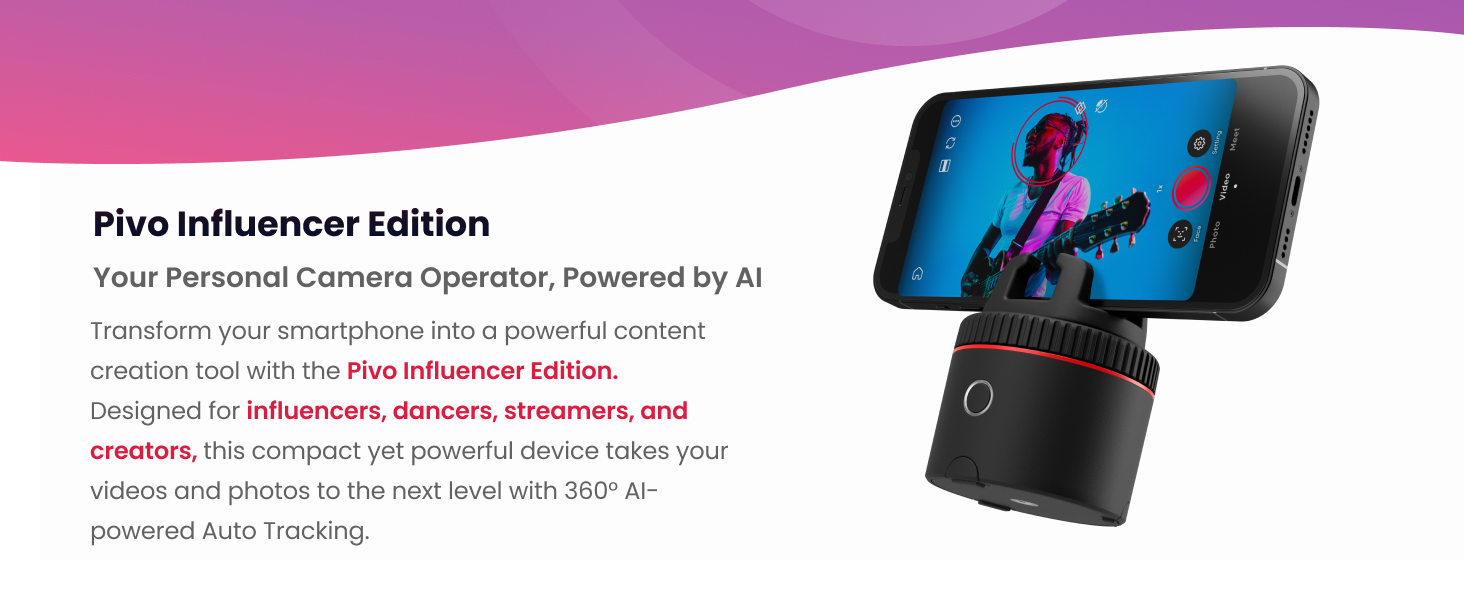 Auto-tracking phone holder with 360° rotation and sleek black finish, showing mounted smartphone during video recording — view 4