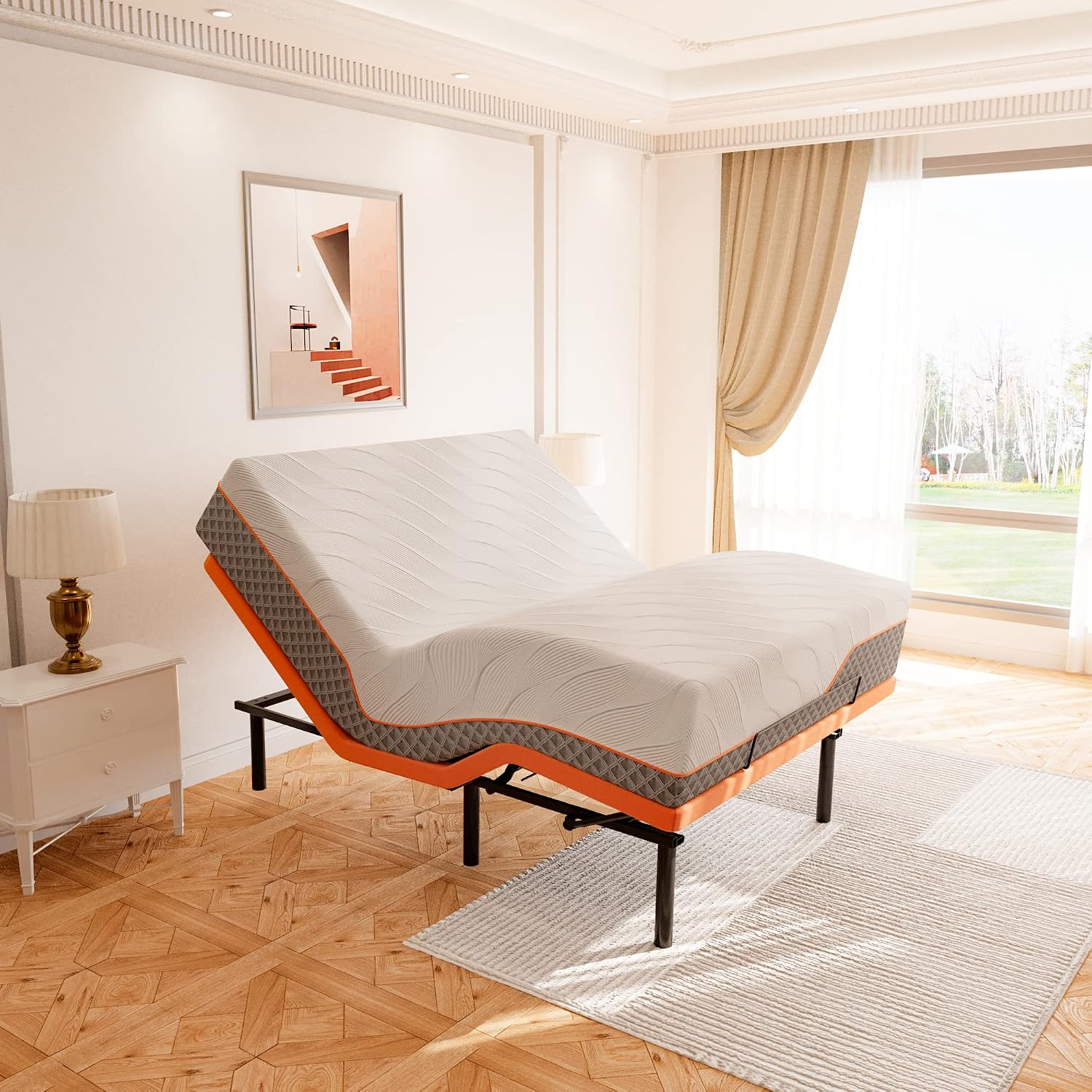 Premium adjustable bed frame with matte finish, featuring wireless remote and app control interface — view 5
