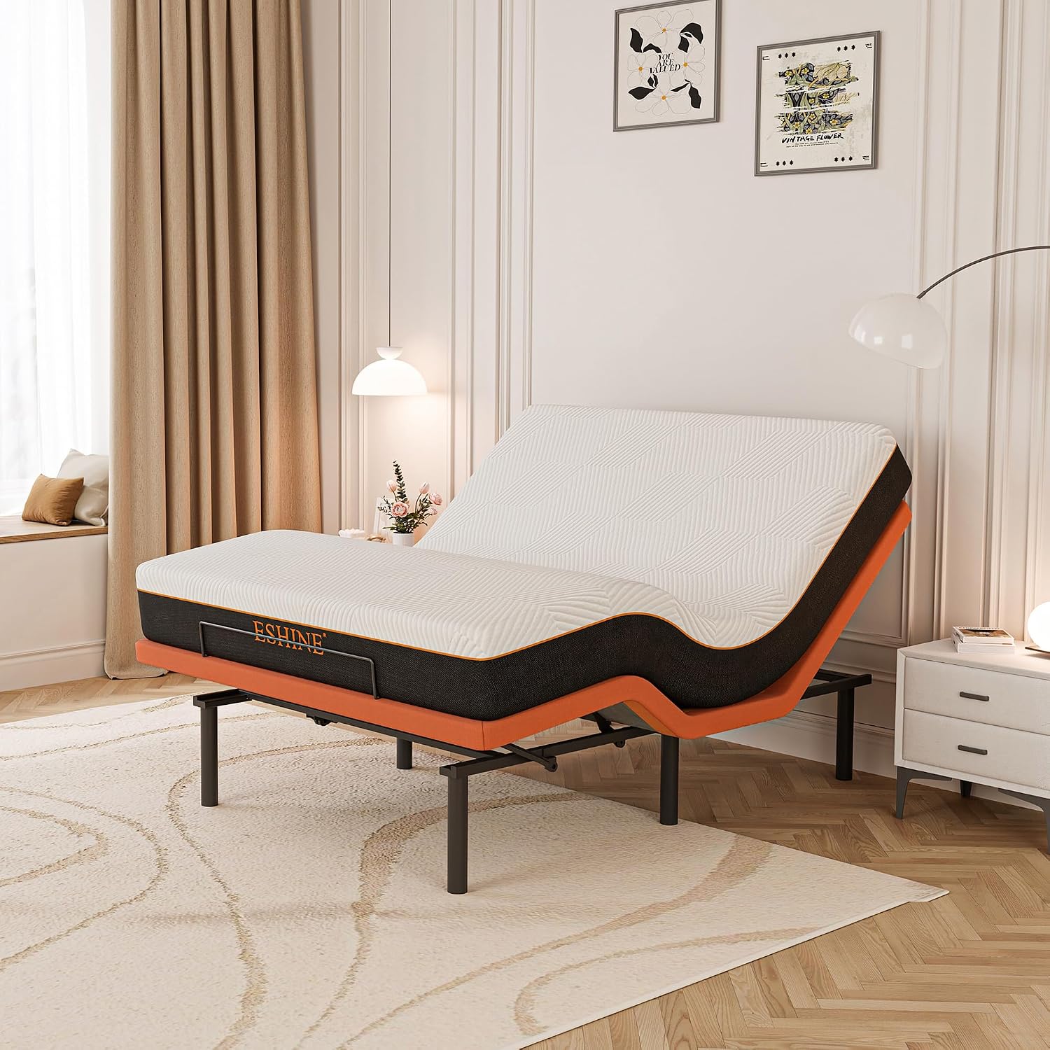 Premium adjustable bed frame with matte finish, featuring wireless remote and app control interface — view 5a