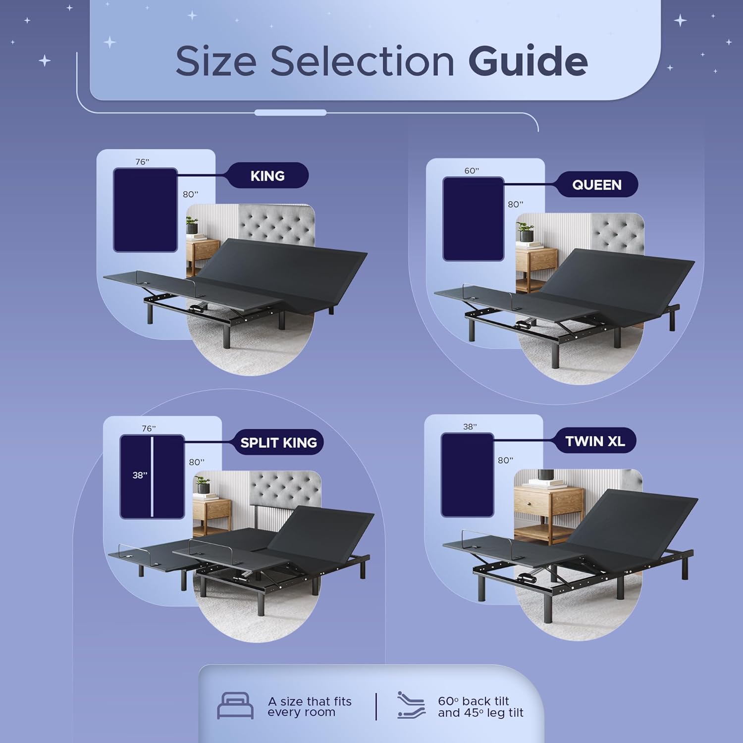 Adjustable bed frame with lifted head section, full-size gel memory foam mattress in firm support โ view 4