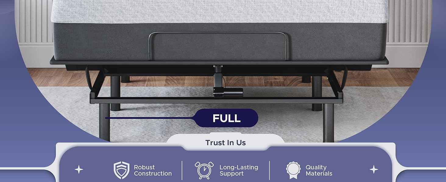 Adjustable bed frame with lifted head section, full-size gel memory foam mattress in firm support โ view 5a