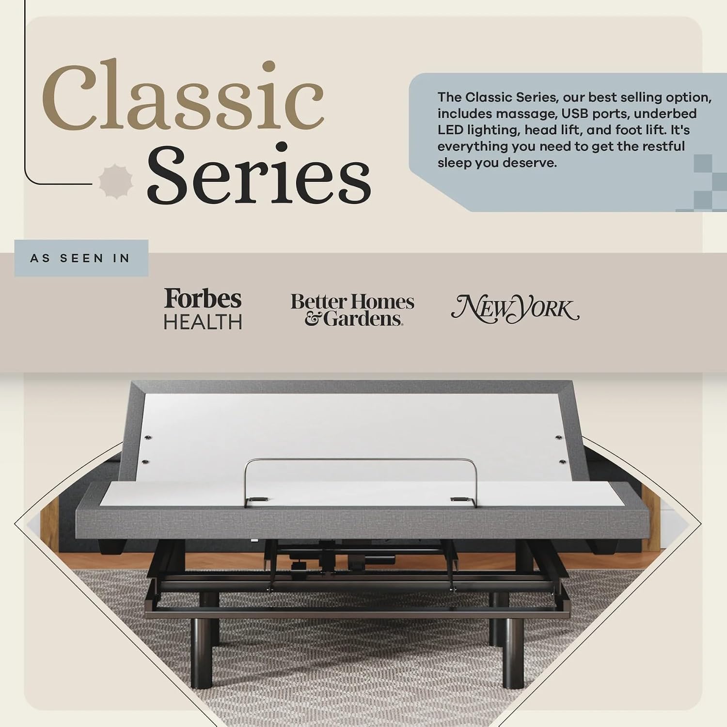 Premium adjustable bed base with lifted head section, massage features, and under-bed ambient lighting โ view 2