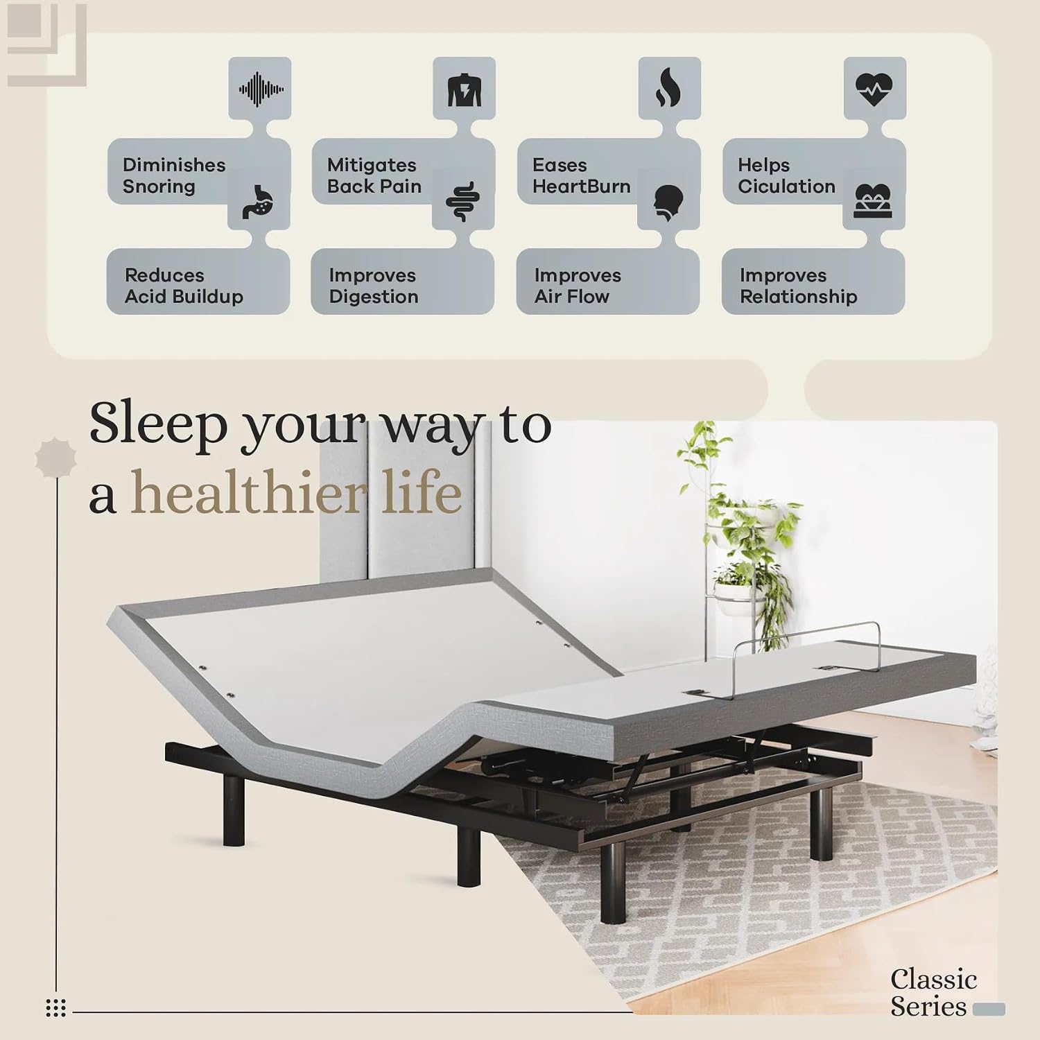 Premium adjustable bed base with lifted head section, massage features, and under-bed ambient lighting โ view 3